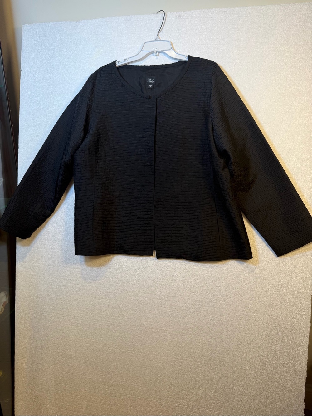Eileen Fisher Black Textured Open Blazer